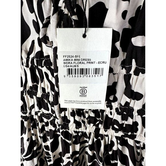 Faithfull The Brand X Revolve Amika Mini Dress, Sidra Floral Print Ecru, US 4/S - Picture 7 of 10